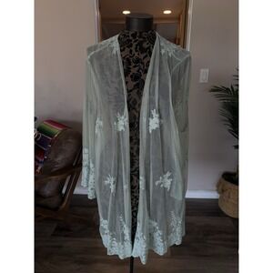 Torrid Embroidery Mesh Kimono Womens Size 3/4 Mint Green Open Beach Cover